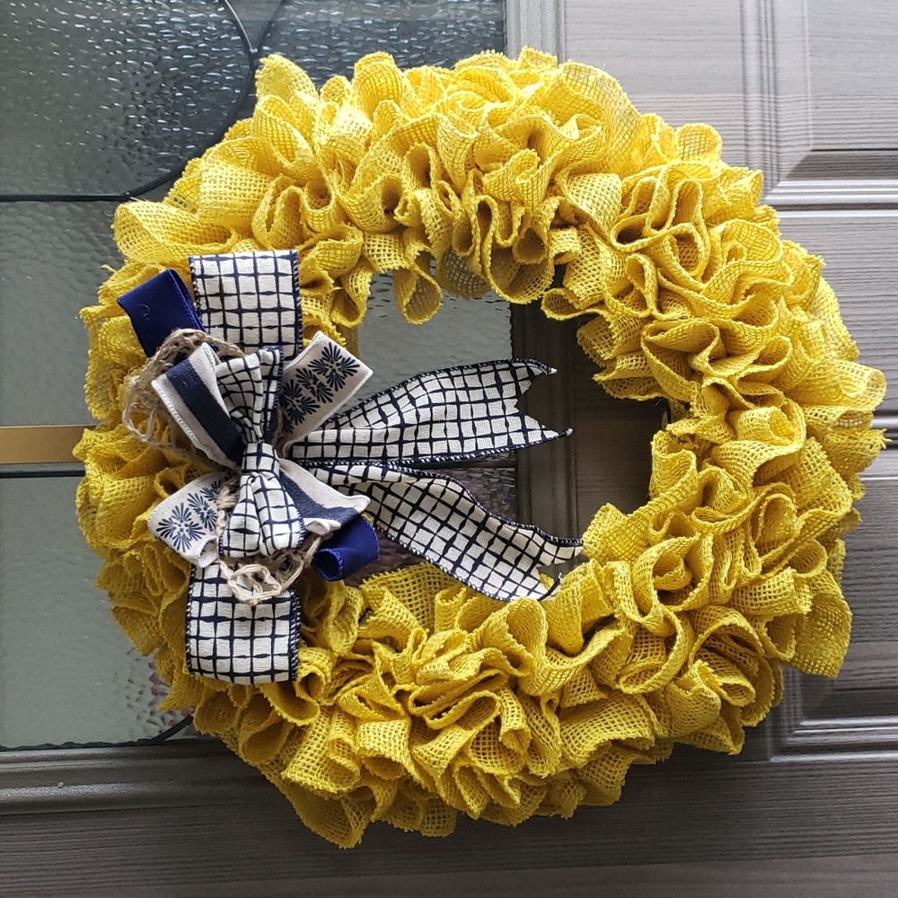 Yellow burlap wreath